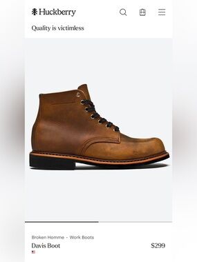 NWOT BROKEN HOMME Huckberry Sz 11 Brown Leather Davis Boots Orig$300 Made in USA
